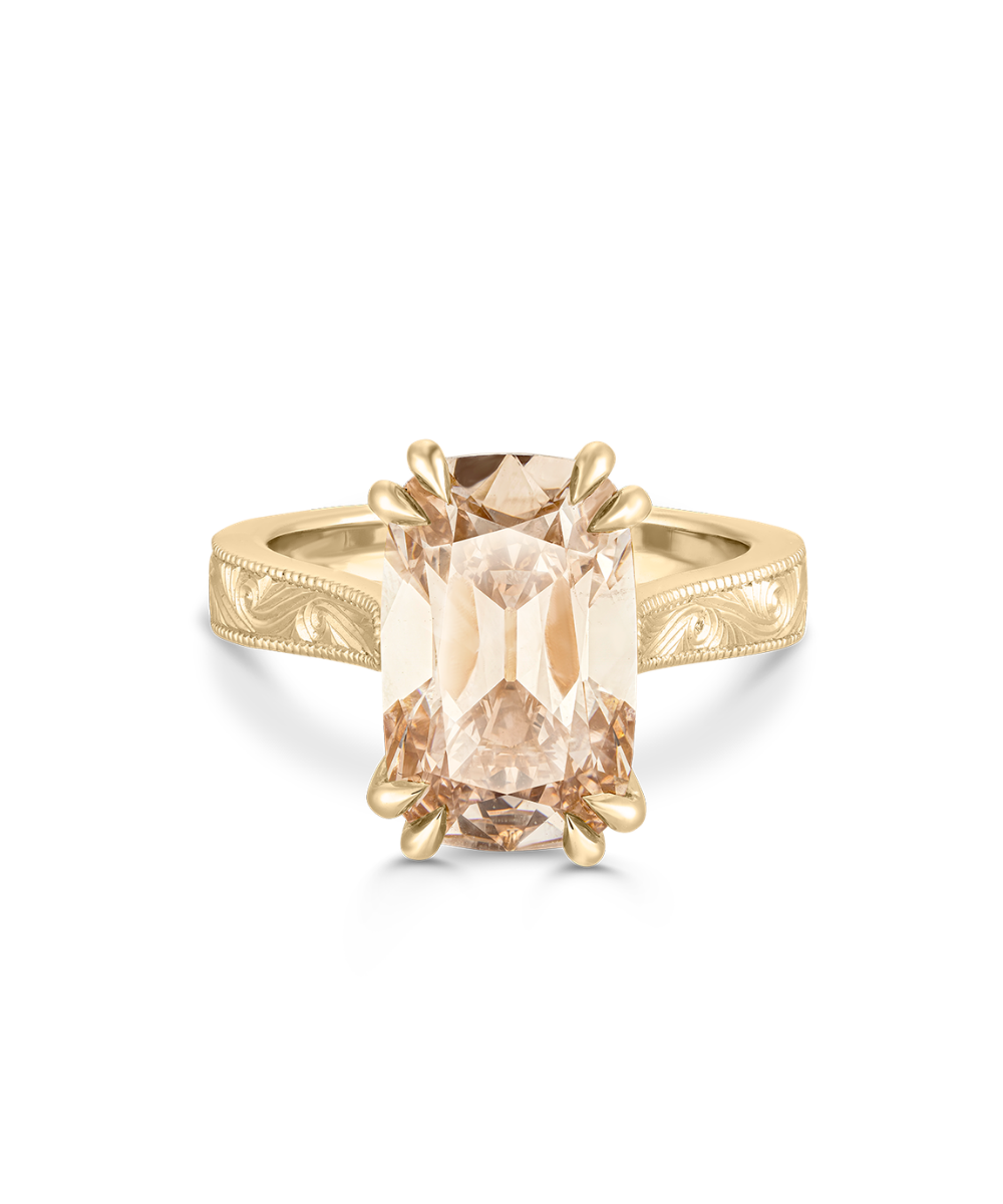 Front view of Genevieve 5.16ct champagne diamond engagement ring with scrollwork band