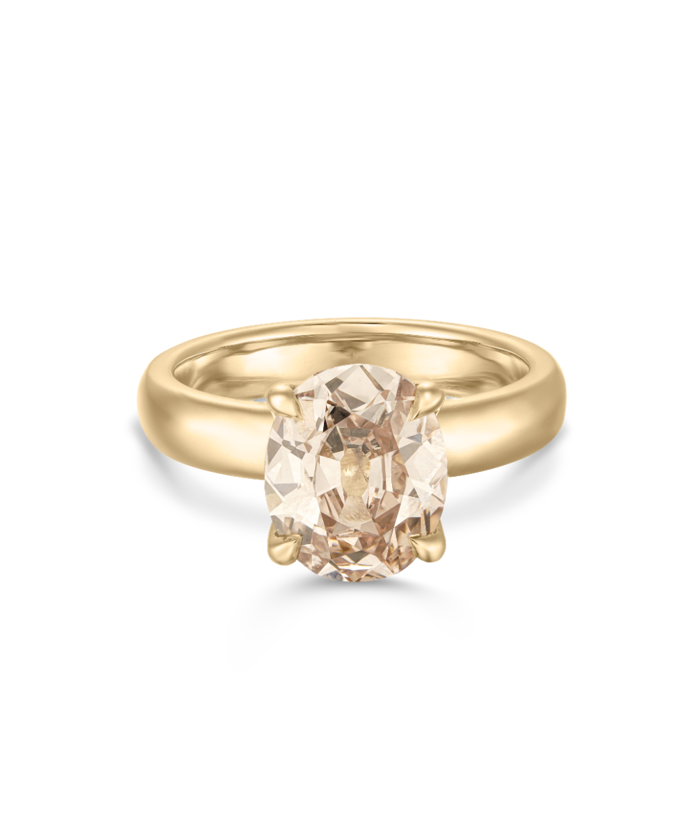 Harlow antique cut light brown oval diamond ring in 18ct yellow gold