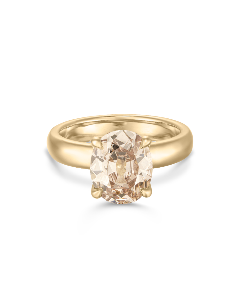 Harlow antique cut light brown oval diamond ring in 18ct yellow gold