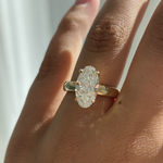 Harper 3.08ct oval lab grown diamond ring worn on finger highlighting fit and sparkle