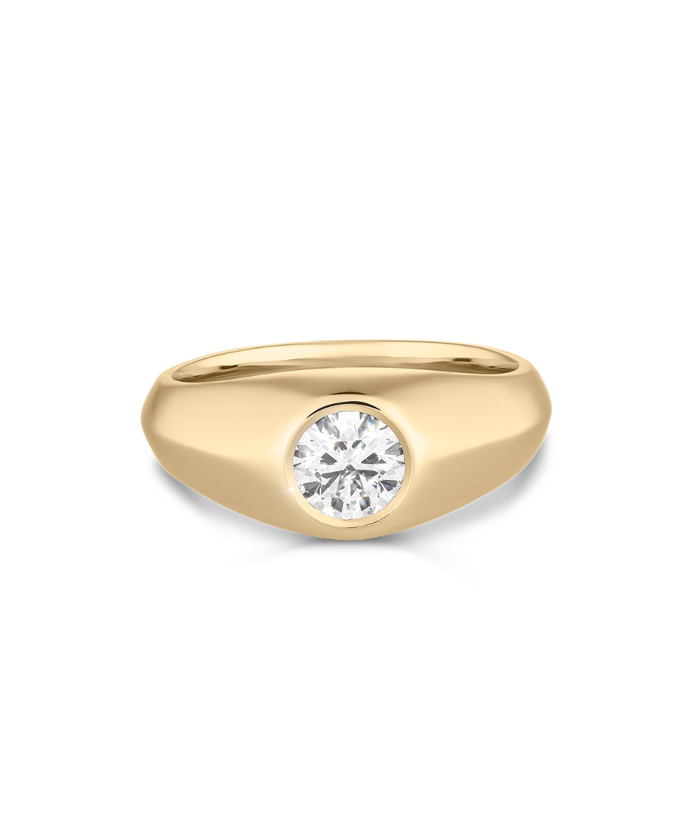 Heath 1ct round diamond ring front bezel setting yellow gold