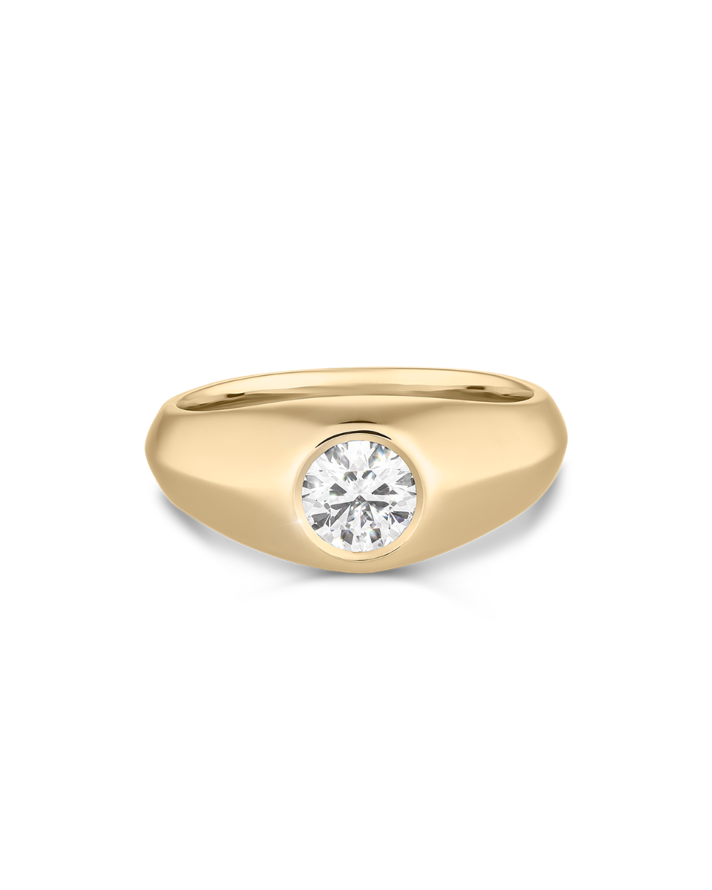 Heath 1ct round diamond ring front bezel setting yellow gold