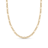 Yellow gold figaro chain U-shape display with warm lustrous finish