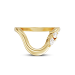 Gold ring with two diamonds on a white background