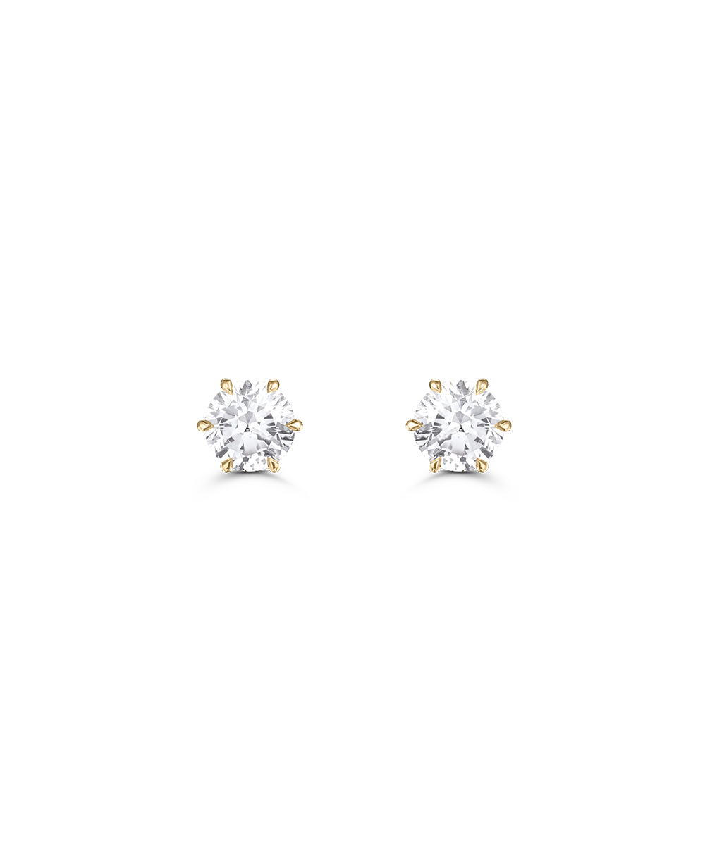 Pair of Jessica round diamond stud earrings with six-prong white gold claw setting