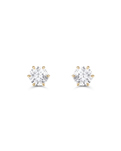 18ct yellow gold round diamond stud earrings with six-prong setting