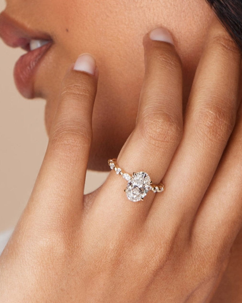 18ct White Gold Oval Diamond Engagement Ring on Hand Showing Fit and Sparkle