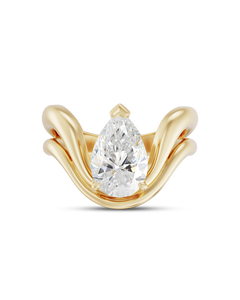 Leda pear diamond engagement ring in 18ct yellow gold with flowing swan-wing band