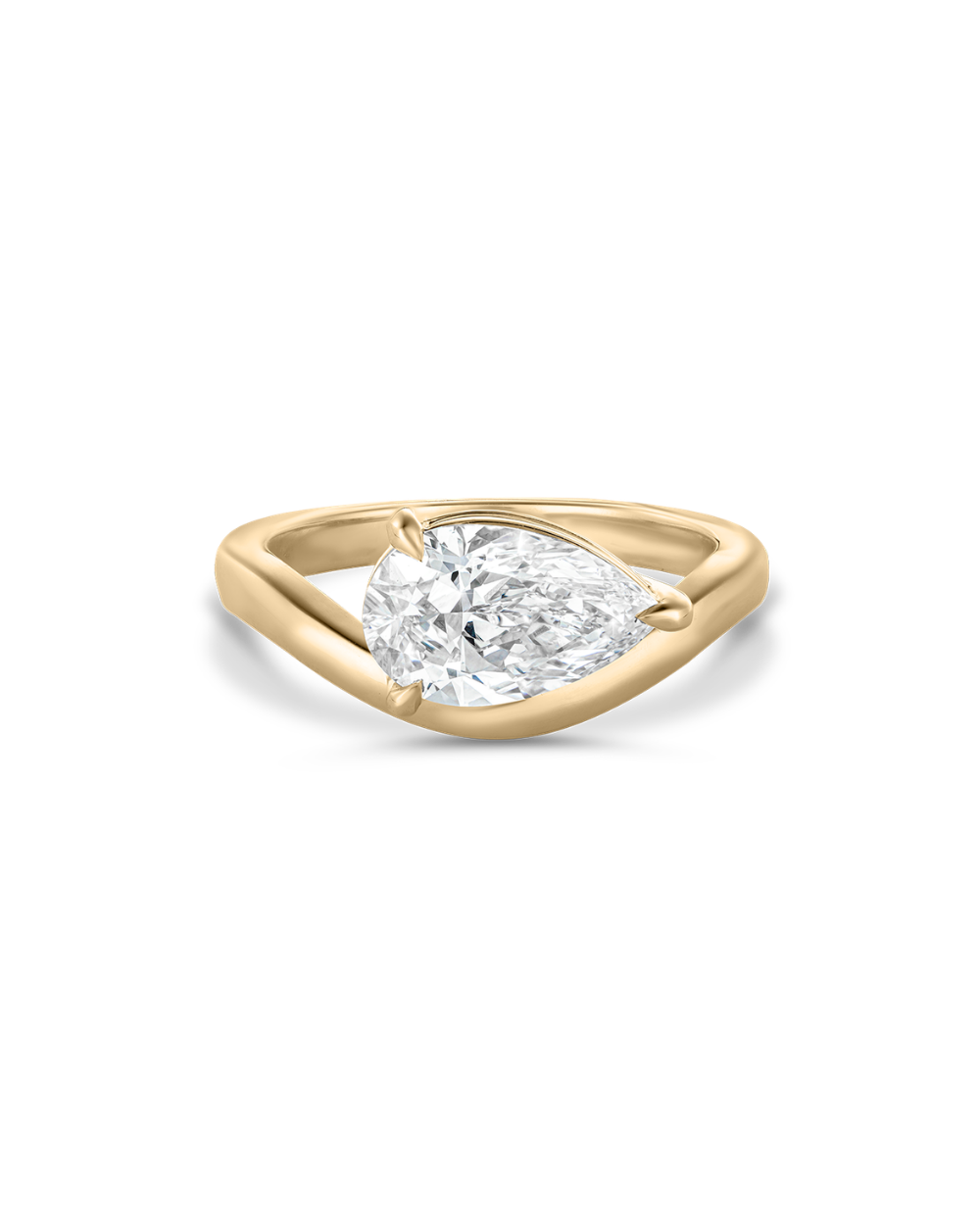 Lucie pear shaped lab grown diamond solitaire ring front view open band design