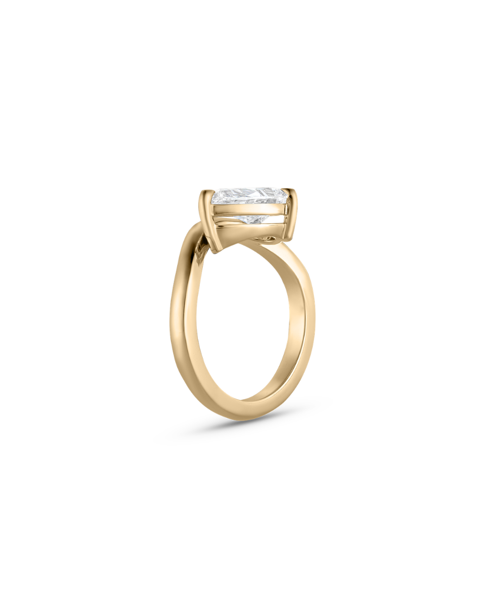 Lucie pear lab grown diamond ring side view sculptural curved band 18ct yellow gold