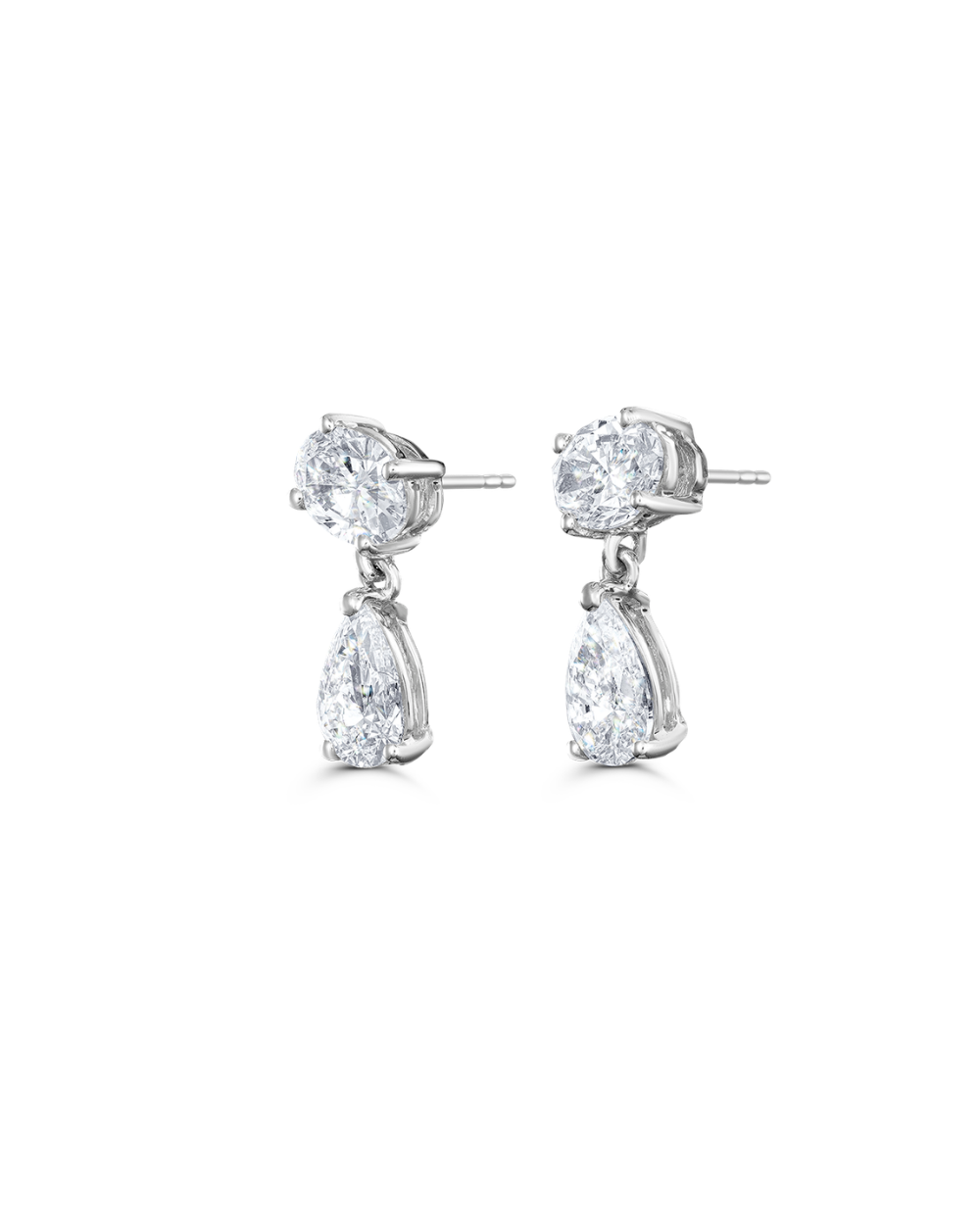 Luna white gold oval and pear diamond drop earrings