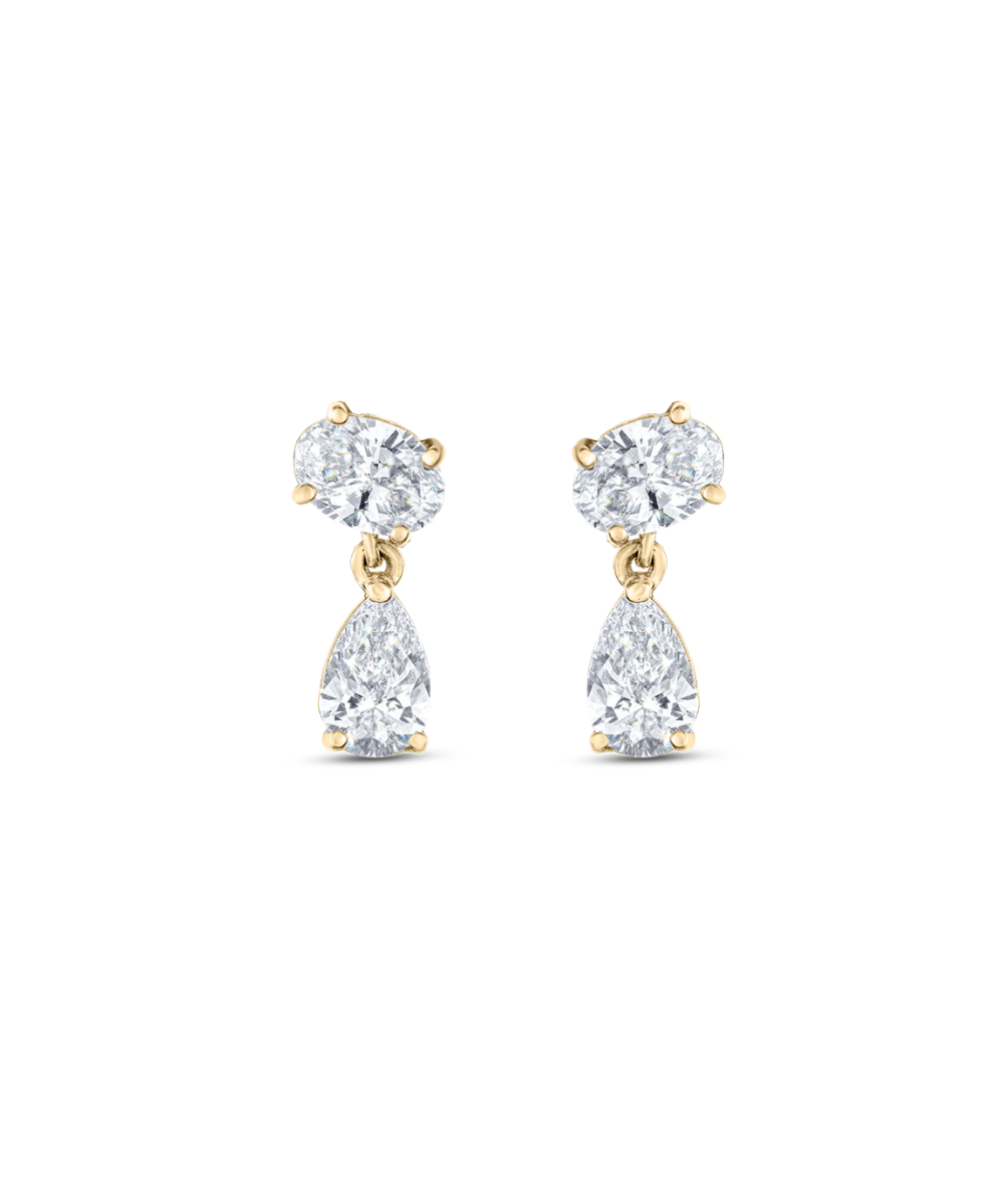 Luna yellow gold oval and pear diamond drop earrings