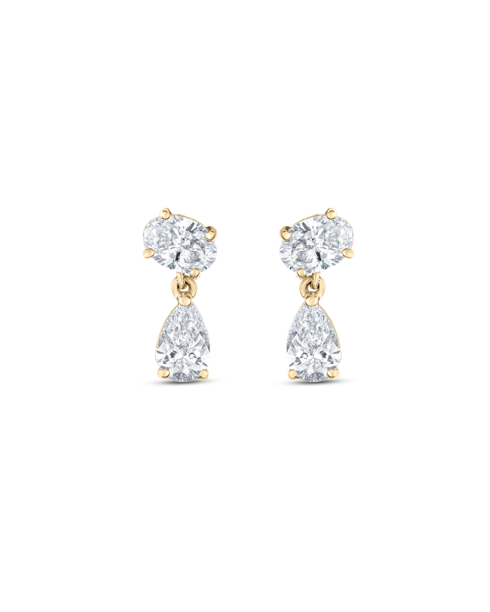 Luna yellow gold oval and pear diamond drop earrings