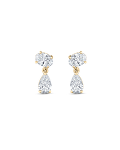 Luna yellow gold oval and pear diamond drop earrings