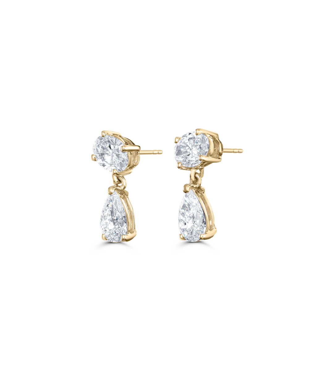 Luna yellow gold lab grown diamond drop earrings back view