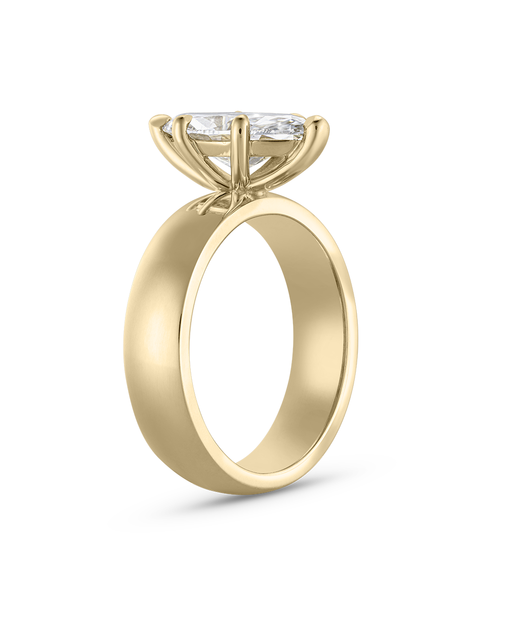 18ct yellow gold marquise solitaire ring side view with brushed band texture