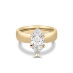 Top-down view of 2.01ct marquise lab grown diamond ring in 18ct yellow gold