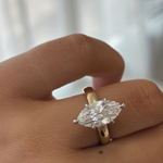 Marquise lab grown diamond ring on finger showing two-tone metal contrast and fit