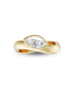0.9ct marquise lab-grown diamond ring in wide brushed 18ct yellow gold with polished interior