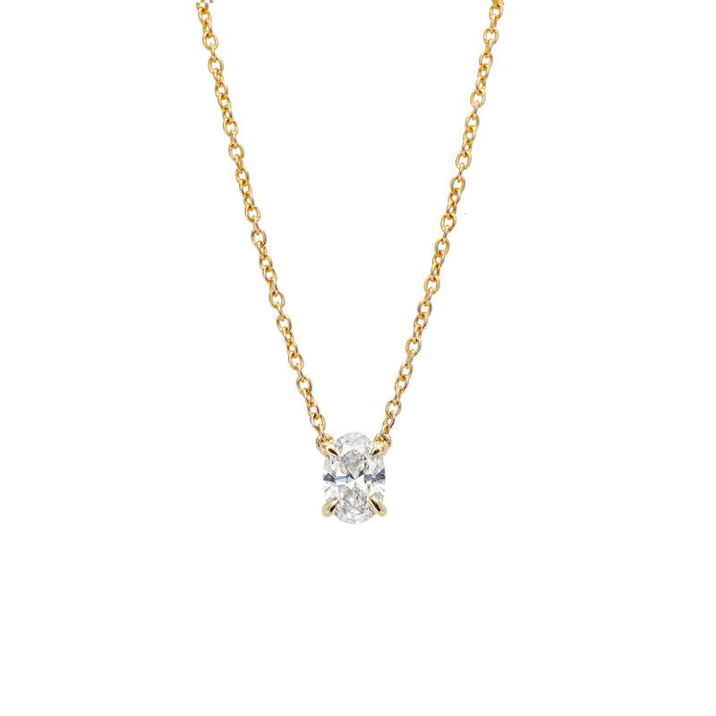 Oval Solitaire Diamond Necklace - 0.50ct