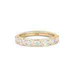 Top-down view of Nina East-West Emerald Bezel Diamond Ring showing geometric diamond setting