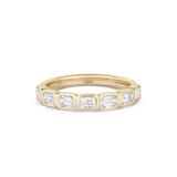 Top-down view of Nina East-West Emerald Bezel Diamond Ring showing geometric diamond setting