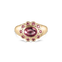 Ophelia Pinky Ring in yellow gold featuring oval pink tourmaline surrounded by scalloped halo