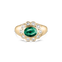 Ophelia Pinky Ring with oval emerald and diamond halo in yellow gold