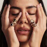 Ophelia Pinky Ring with oval lab grown diamond and scalloped halo on model hand