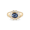 Ophelia Pinky Ring yellow gold oval sapphire diamond halo front view