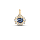 Close-up of Ophelia Sapphire Pendant with blue sapphire in gold bezel