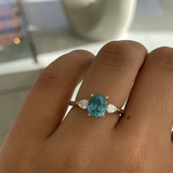 Oval Blue Zircon & Pear Diamond Ring