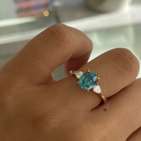 Oval Blue Zircon & Pear Diamond Ring