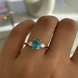 Oval Blue Zircon & Pear Diamond Ring