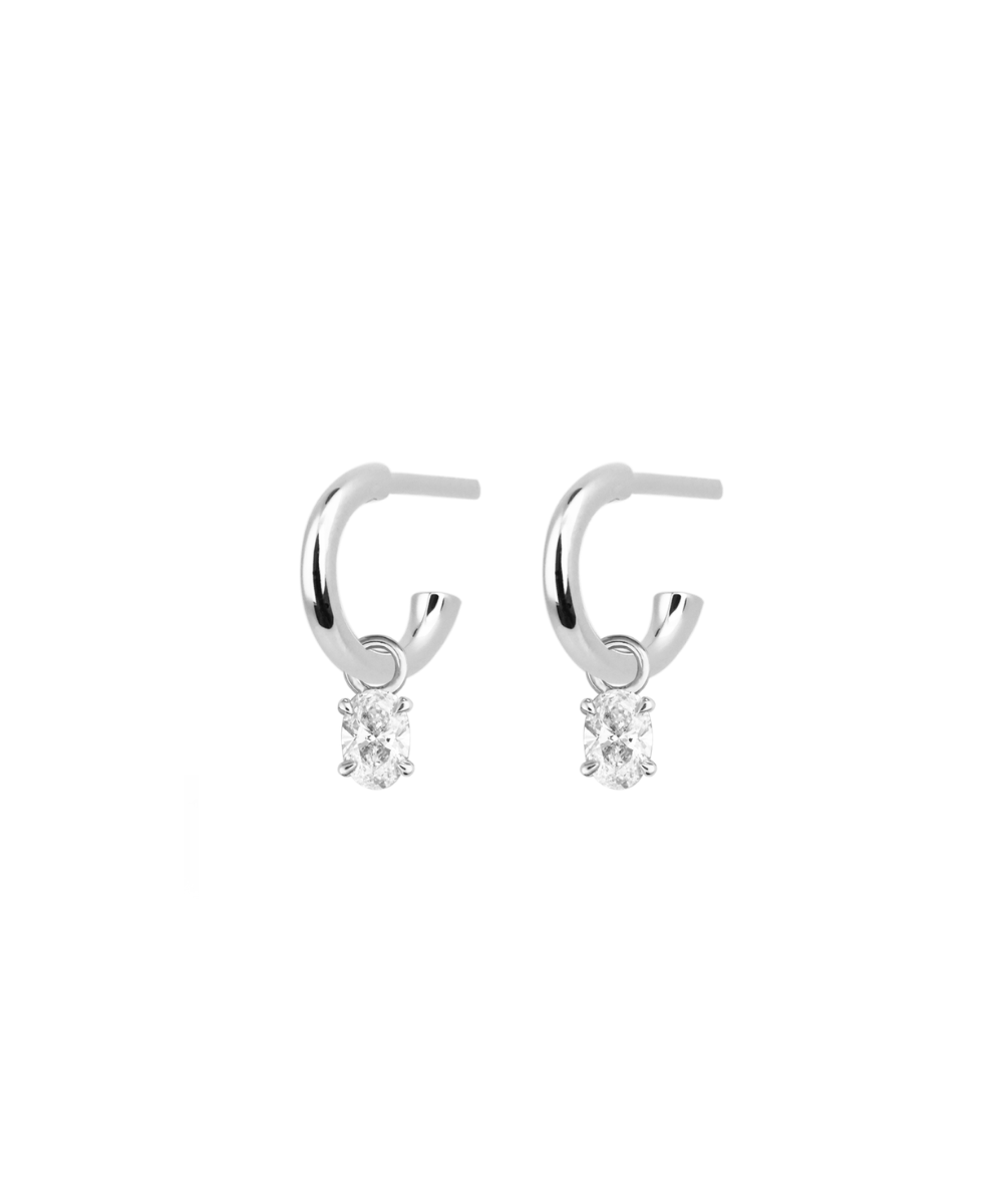 Oval Diamond Charmed Hoop Earrings