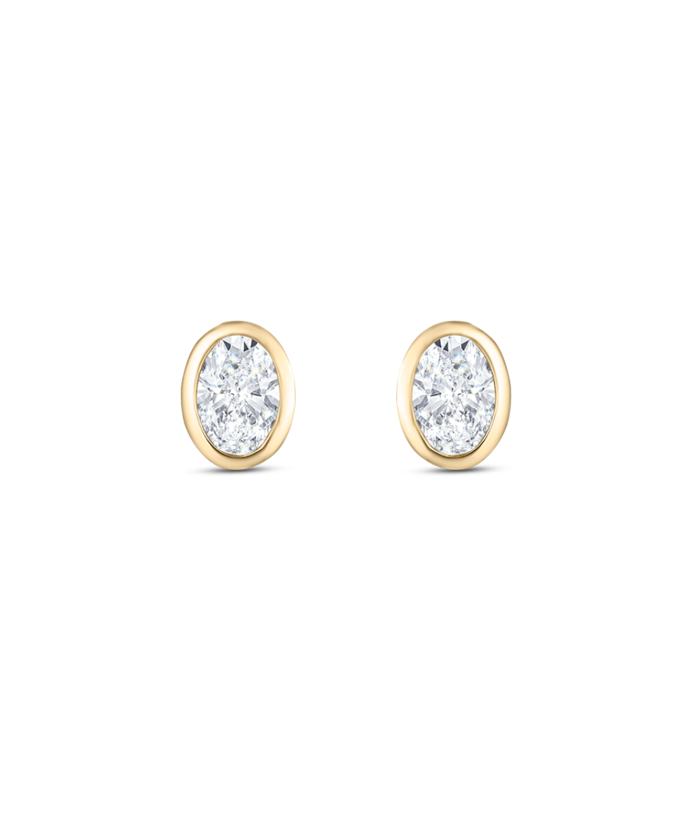 9ct yellow gold oval diamond stud earrings bezel set