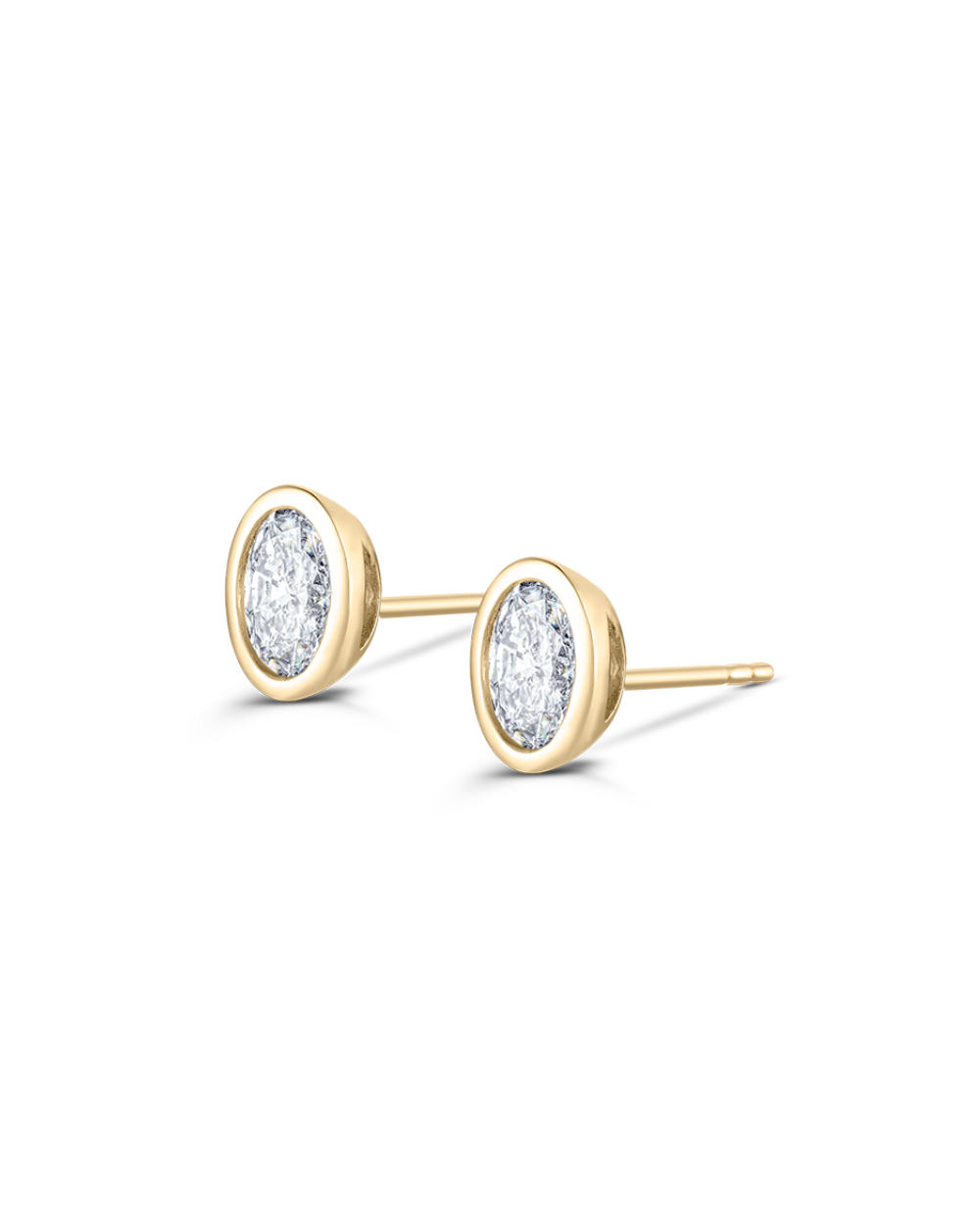Yellow gold oval diamond stud earring back post friction fit
