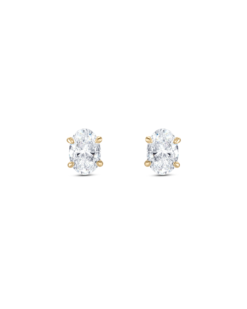 Pair of yellow gold oval diamond stud earrings side-by-side