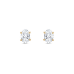 Pair of yellow gold oval diamond stud earrings side-by-side