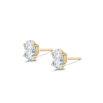 Yellow gold oval diamond stud earrings showing front and back view
