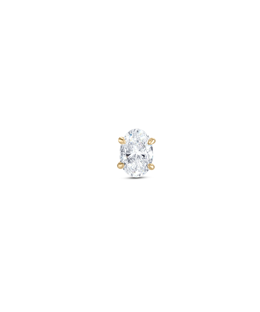 Yellow gold oval diamond stud earring in four prong setting