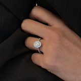Oval Diamond Halo Ring with Diamond Band classajewellers