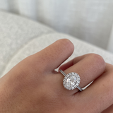Oval Diamond Halo Ring with Diamond Band classajewellers
