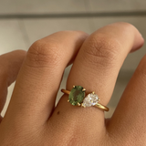 Oval Green Sapphire & Pear Diamond Toi et Moi Ring