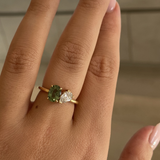 Oval Green Sapphire & Pear Diamond Toi et Moi Ring