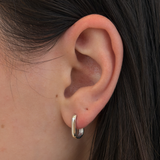 Paperclip Huggie Earrings - White Gold