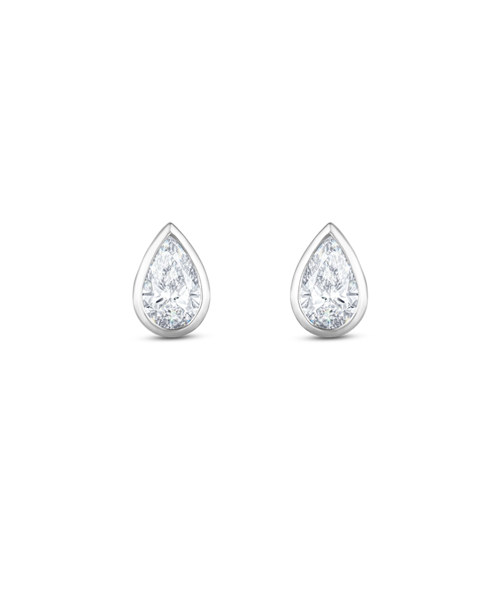 White gold pear diamond stud earrings front facing symmetry
