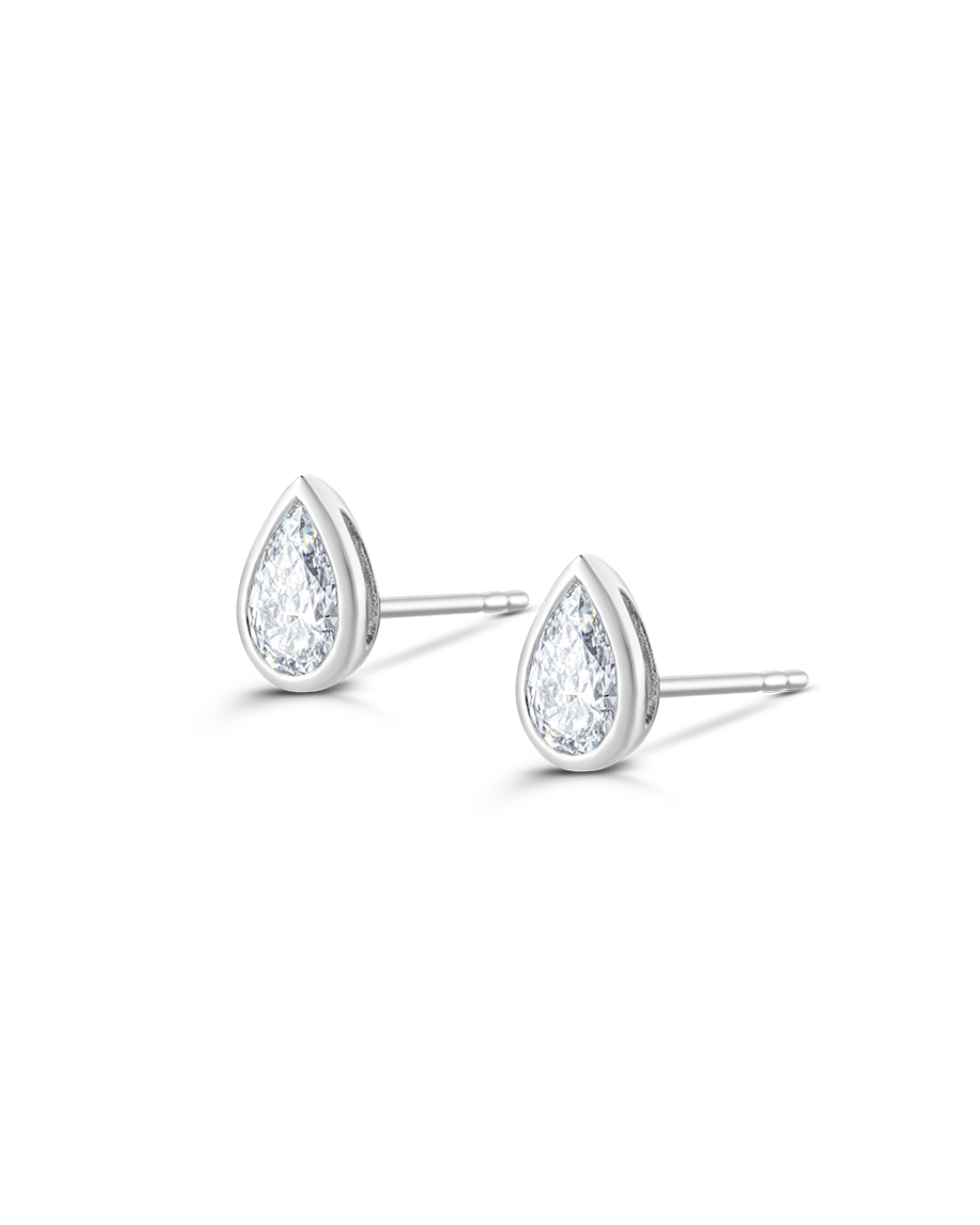 White gold pear diamond stud earrings showing back posts