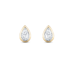 Yellow gold pear diamond stud earrings with bezel setting