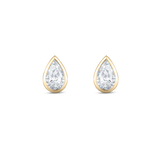 Yellow gold pear diamond stud earrings with bezel setting